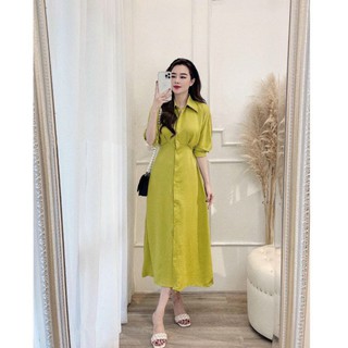 Váy sơ mi chiết eo xanh cốm