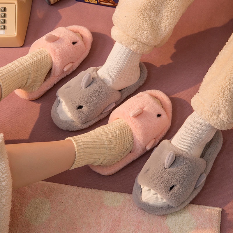 Dép Bông Đi Trong Nhà Chống Trượt Hình Cá Mập Hoạt Hình Phong Cách Hàn Quốc