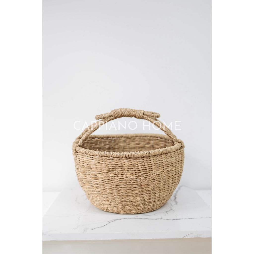 Giỏ cói đan cầm tay có quai - giỏ xách đồ decor, giỏ đựng đồ tiện lợi, làn xách đi chợ thân thiện môi trường  | Cappiano