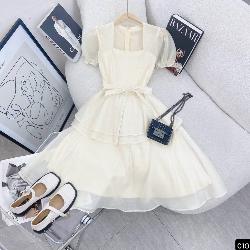 [SALE 50% FREE SHIP] ĐẦM CÔNG CHÚA ĐI DỰ TIỆC CƯỚI PHONG CÁCH DỄ THƯƠNG VỚI TÀ VÁY XÒE RỘNG XẾP TẦNG PHỐI TAY PHỒNG