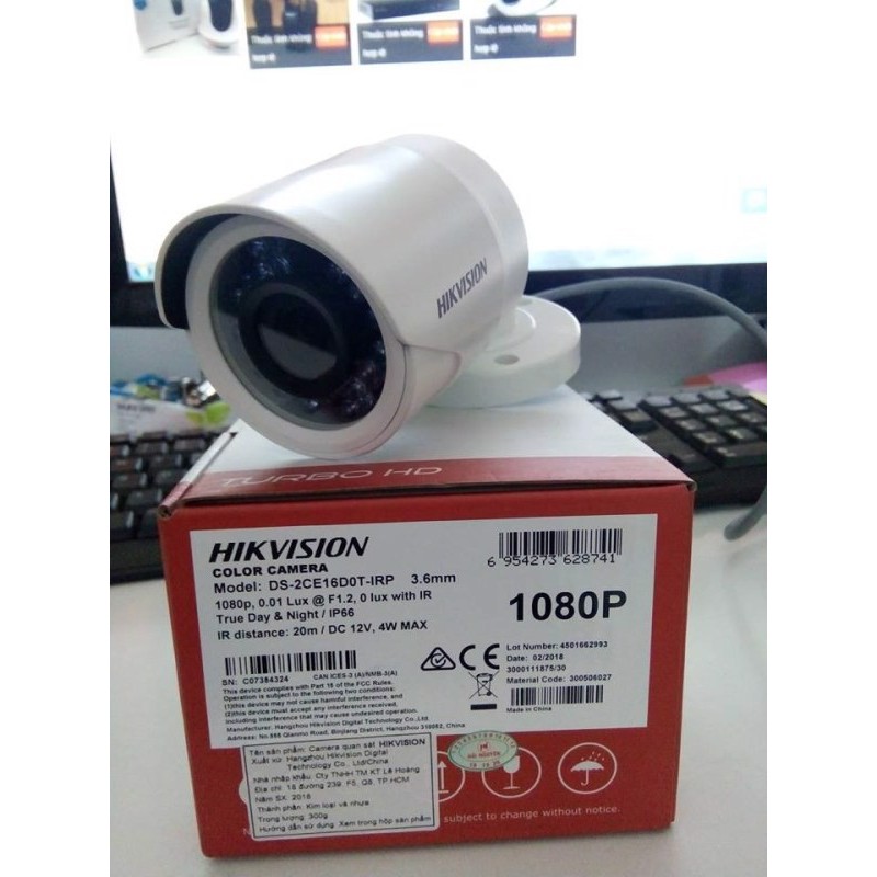 [Mã 159ELSALE hoàn 7% đơn 300K] Camera HIKVISION DS-2CE16D0T-IRP(C) 2.0 Megapixel, IR 20m,F3.6mm, IP66, vỏ nhựa