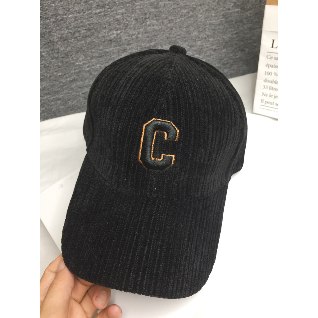 Mũ Lưỡi Trai Nhung Kẻ Thêu Chữ Thời Trang Hàn Quốc