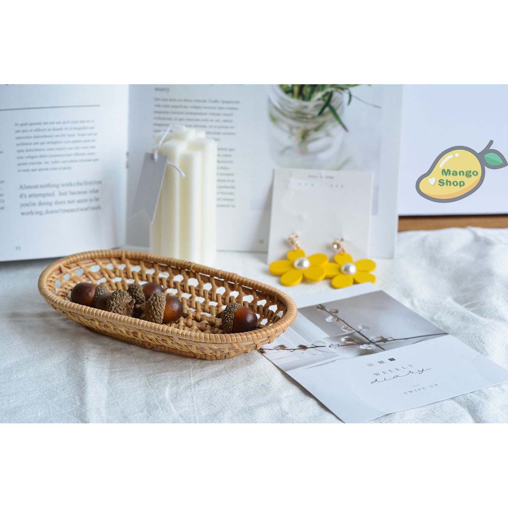 Giỏ mây xinh xắn ( Khay đan mây đựng đồ decor chụp ảnh )