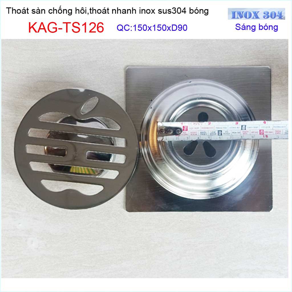 Thoát sàn quả Táo KAG-TS126 (D90), phễu thoát sàn vuông 15x15cm D90, phễu thu nước SUS304 thoát nhanh chống hôi tốt