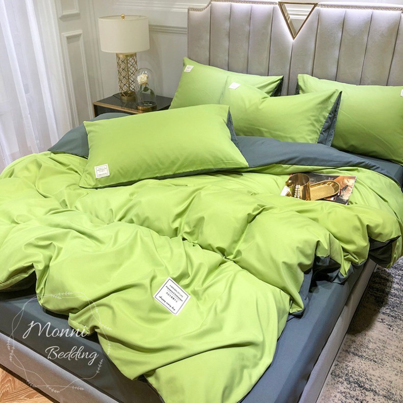 BỘ CHĂN GA GỐI COTTON HÀN QUỐC TICI MÀU XANH PHỐI XÁM SIÊU ĐẸP
