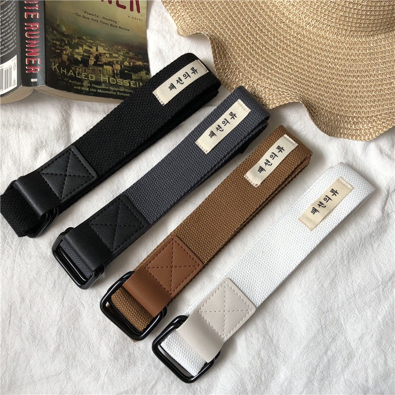 Thắt lưng vải canvas hai khóa thời trang Hàn Quốc cá tính