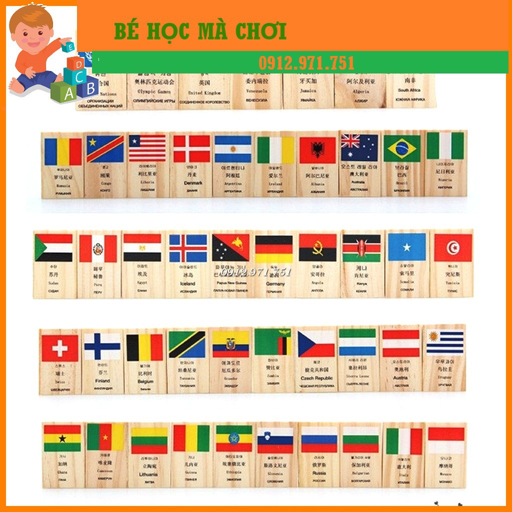 Bộ DOMINO 100 quân cờ các nước - 100 lá cờ các quốc gia