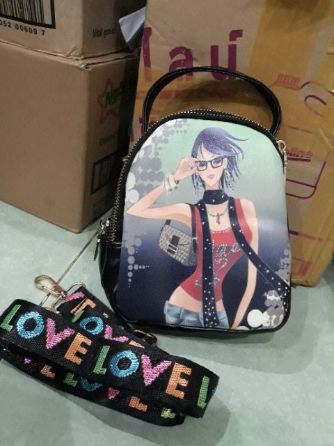 Túi đeo chéo nữ kiểu Hàn Quốc dây chữ love 2- 3 ngăn