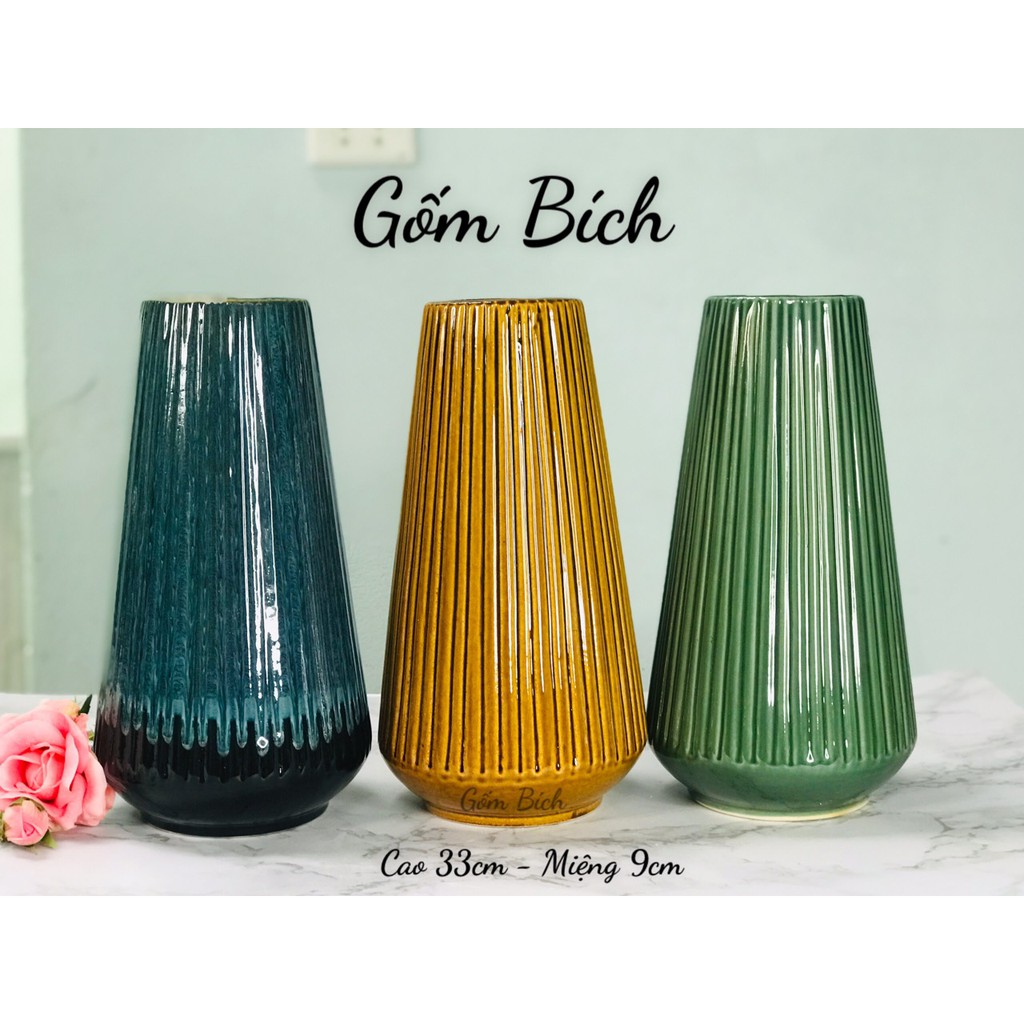 Bình Hoa Lọ Hoa Dáng Đèn Khía Cao 33cm Nhiều Màu - Gốm Sứ Bát Tràng