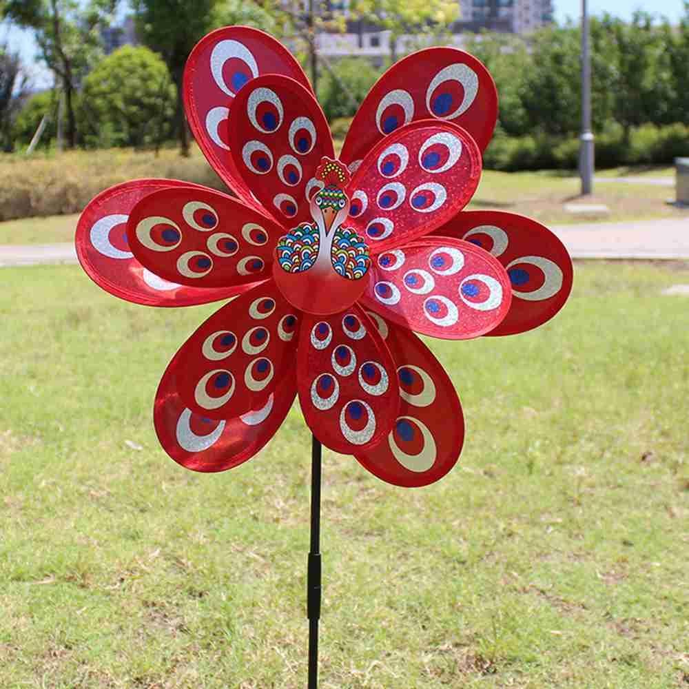 YNATURAL Con Quay Gió Hình Chim Công Đính Kim Sa Laser Xoay Tròn Trang Trí Sân Vườn