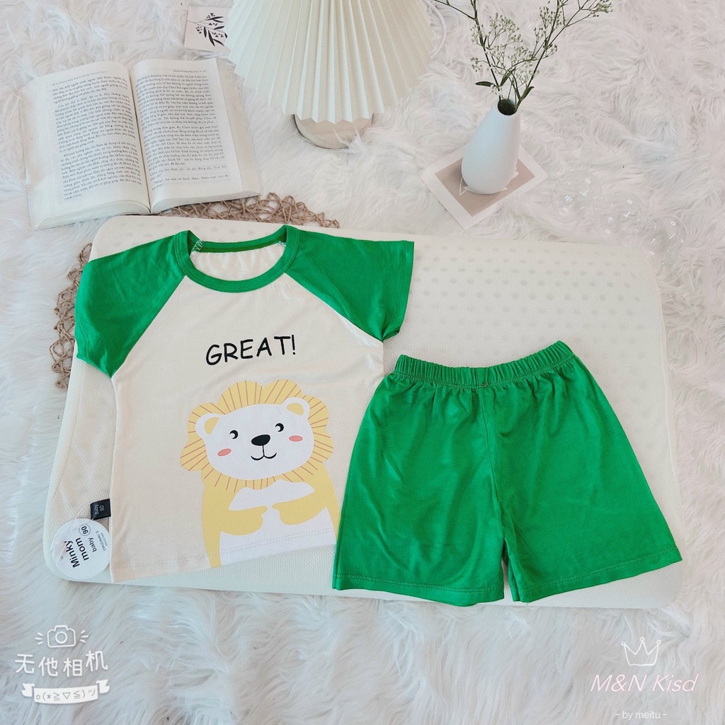 Bộ Cộc Tay THUN LẠNH MINKY MOM áo giáp năng in hình quần trơn cho bé