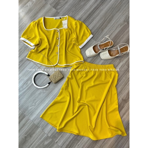 Set áo croptop và chân váy midi - MÚP BIGSIZE 60-100KG