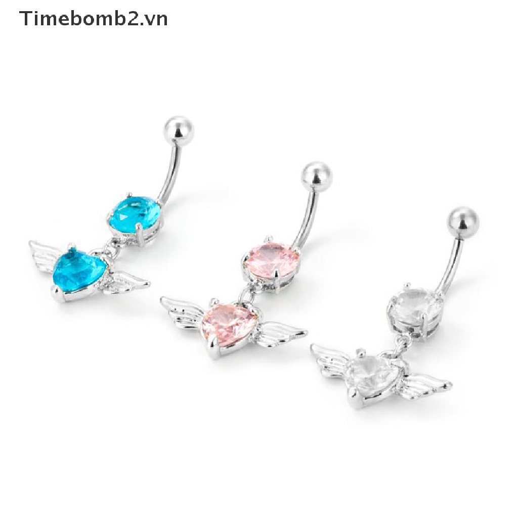 2 khuyên rốn hình đôi cánh đính đá pha lê 14G