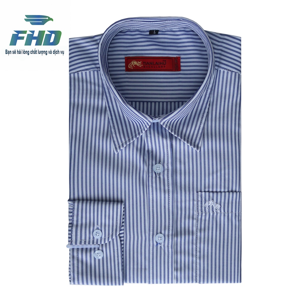 Áo Sơ Mi Nam Dài Tay Vải Kẻ Sọc  Kiểu Dáng Đóng Hộp Chất Vải Mềm Mát Thấm Hút Mồ Hôi  FHDA005_3