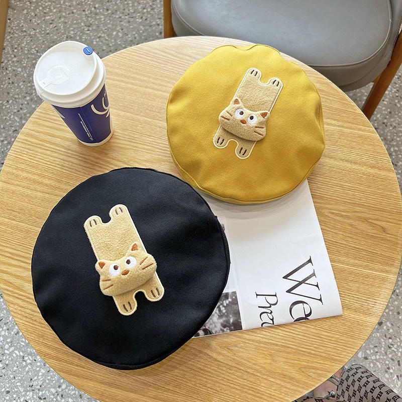 Mũ Nồi Vải Cotton In Hình Mèo Dễ Thương Phong Cách Hàn Quốc Thời Trang Thu Đông Cho Nữ