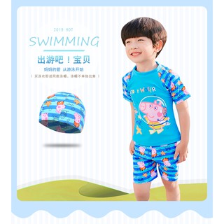 Đồ bơi bé trai hình heo peppa - có nón - 2 màu
