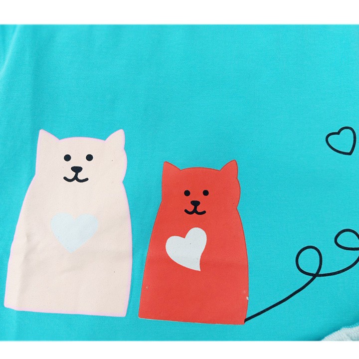Đồ bộ bé gái thun cotton mềm mát in hình chú mèo size nhí từ 10-18kg