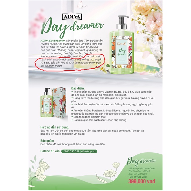 Combo 2 Sữa Tắm Dưỡng Ẩm Hương Nước Hoa Adiva Day Dreamer 400ml