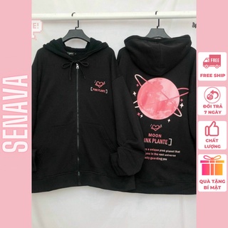 Áo khoác nỉ bông MOON PINK PLANTE phối dây kéo form rộng ulzzang SENAVA AK24