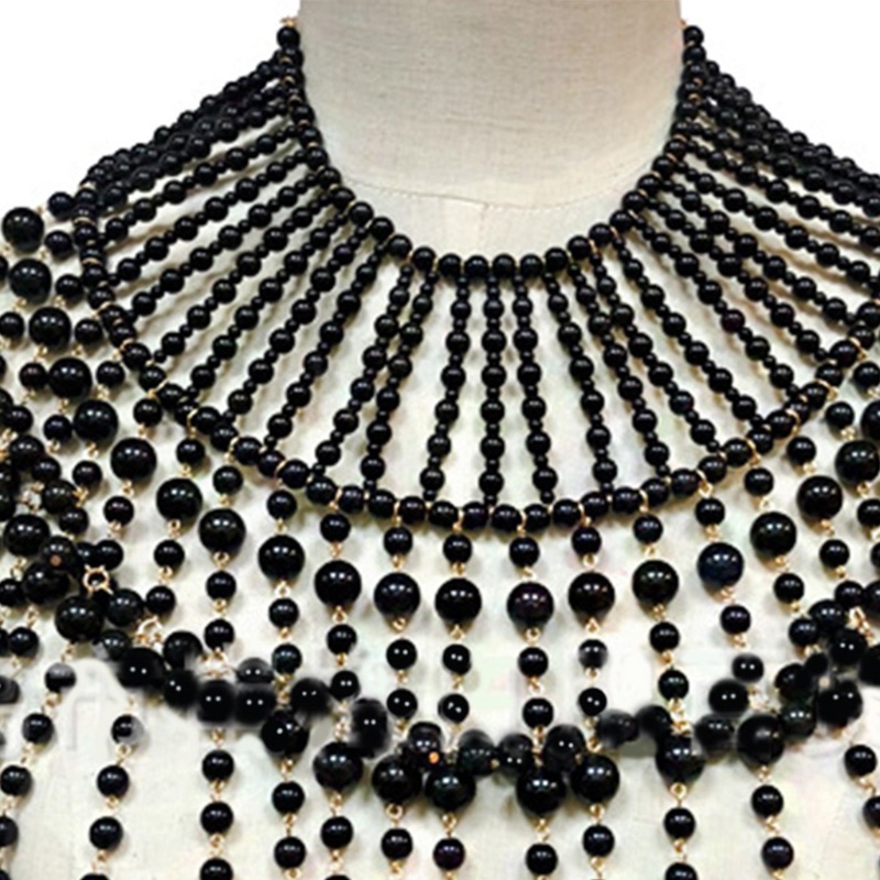 Vòng Cổ Choker Dây Xích Tua Rua Xỏ Hạt Ngọc Trai Giả