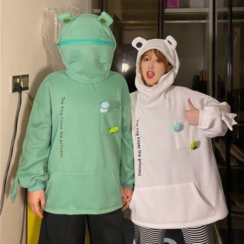 🌸hấp dẫn🌸 Áo Hoodie Dáng Rộng Hình Ếch Độc Đáo Thời Trang Cho Nam