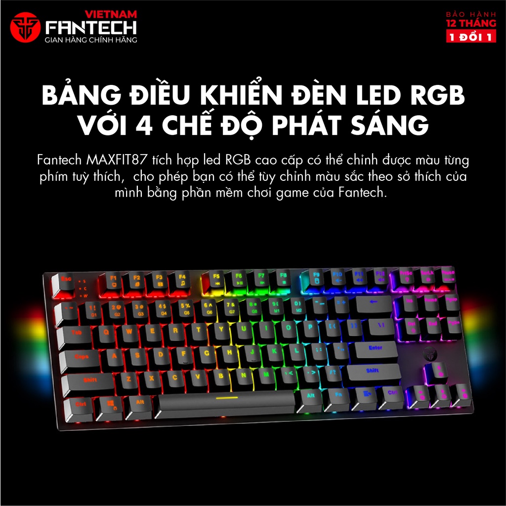 Bàn Phím Cơ Gaming FANTECH MAXFIT87 MK856 Blue/Red Switch Đèn Led RGB Full Anti Ghosting - Hàng Chính Hãng