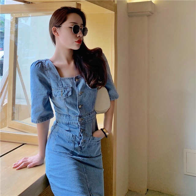 🌻ORD- Đầm jean body dáng dài ulzzang