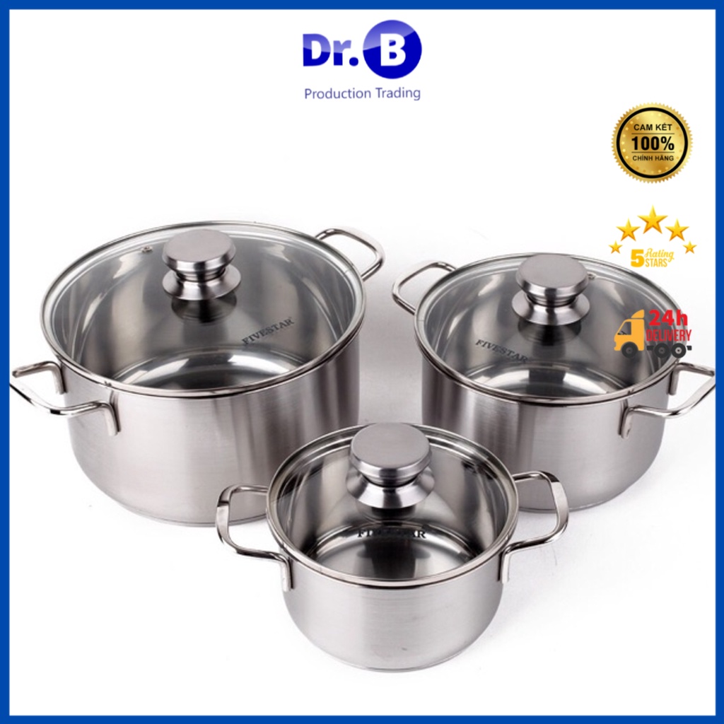 Bộ nồi inox Fivestar dùng cao cấp nắp kính được bếp từ GiadungDrB