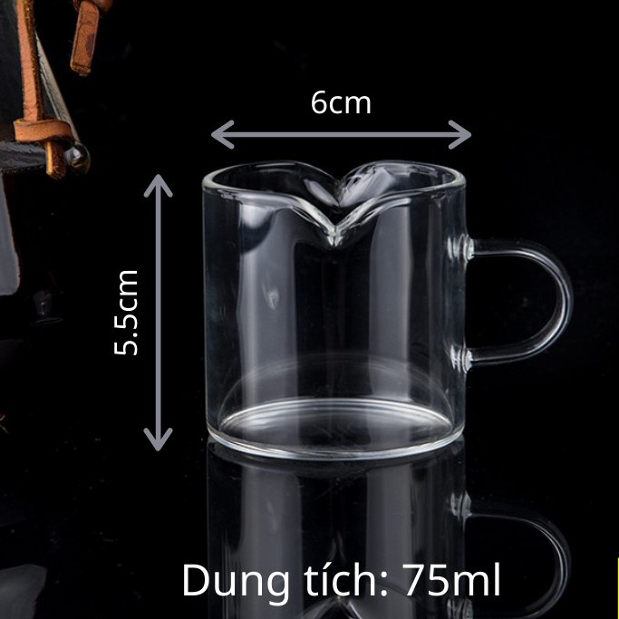 Cốc thủy tinh, ly thủy tinh 2 miệng rót cao cấp Espresso mini 75ml dùng pha cà phê