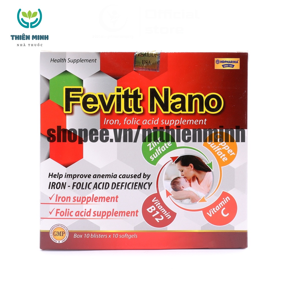 Viên uống bổ sung sắt FEVITT NANO bổ máu, cải thiện tình trạng thiếu máu - Hộp 100 viên