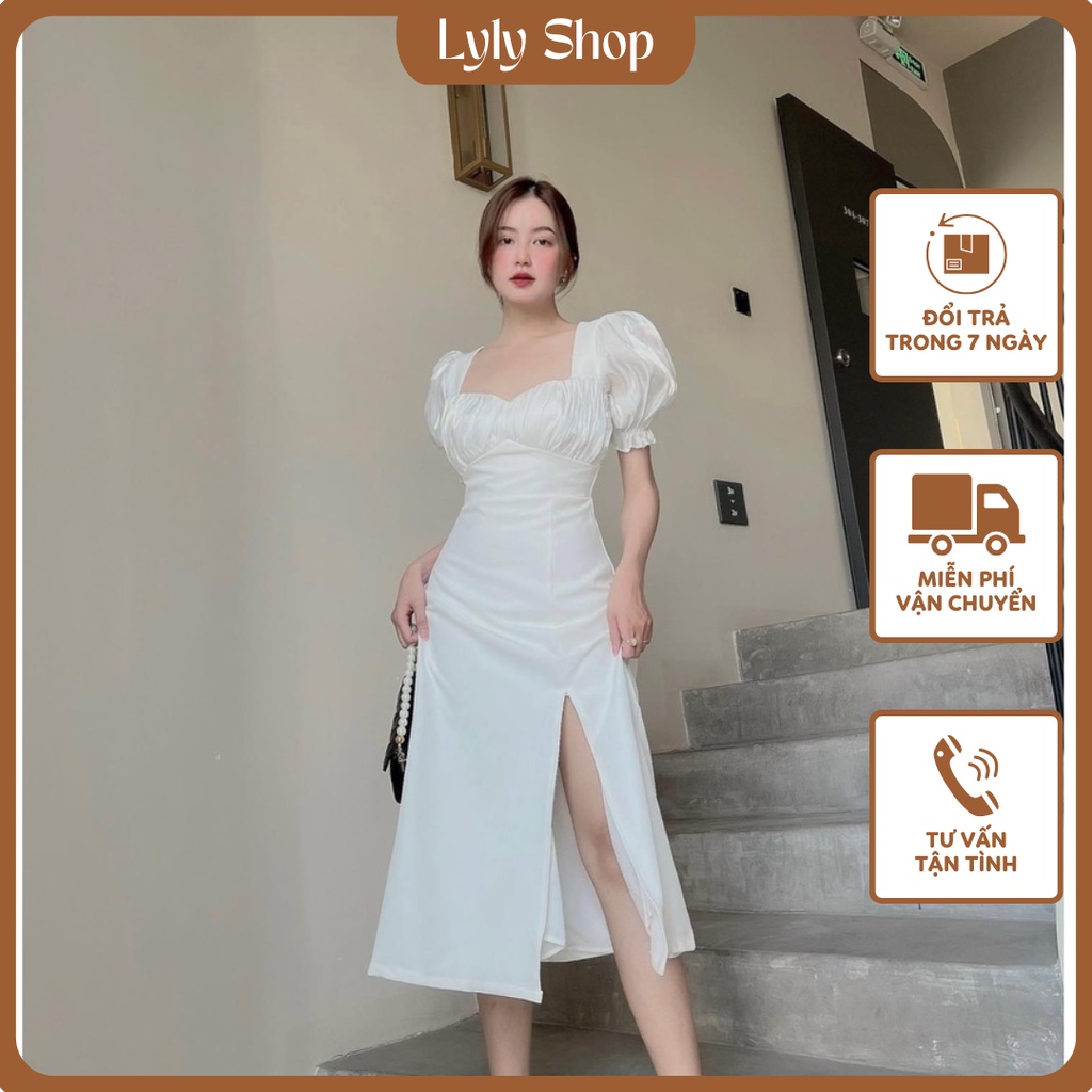 Đầm tiệc JOLIE tay bồng bo xẻ đùi (Có Bigsize)