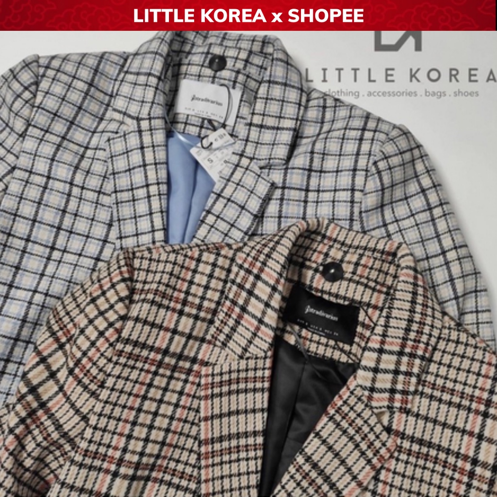 Áo Khoác Dạ Nữ, Áo Blazer Nữ 2 Lớp Dáng Dài Kẻ Caro STRA - LITTLE KOREA