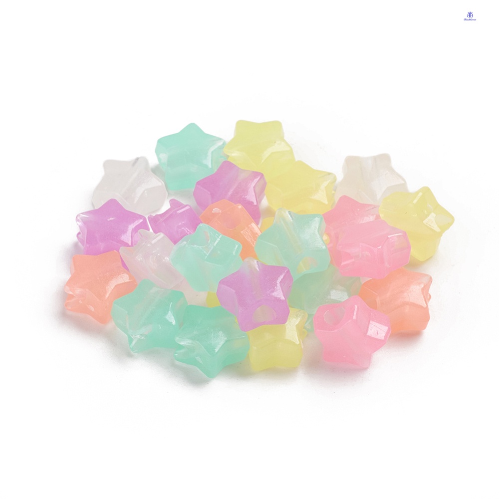 50g Luminous Acrylic Beads Glow in the Dark Star Colorful 12.5x12.5x7mm Hole: 4mm about 96~108pcs/50g
