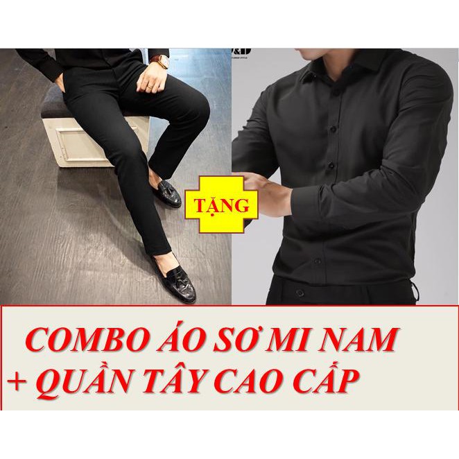 ÁO SƠ MI ĐEN TRƠN + QUẦN TÂY ĐEN NAM THỜI TRANG CAO CẤP