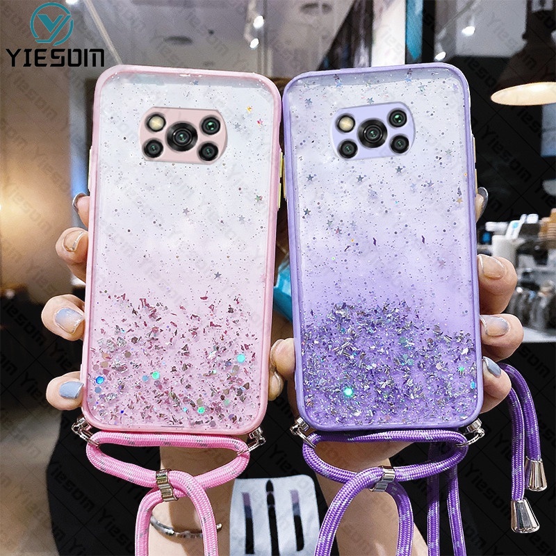 Ốp Điện Thoại Màu Gradient Sang Trọng Có Dây Đeo Cho Xiaomi Poco X4 X3 Pro NFC M4 M3 Pro F3 Mi 11 Lite 5G NE