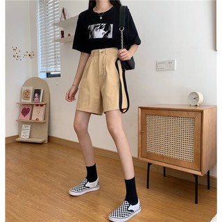 Quần ống rộng nữ cạp cao màu kem