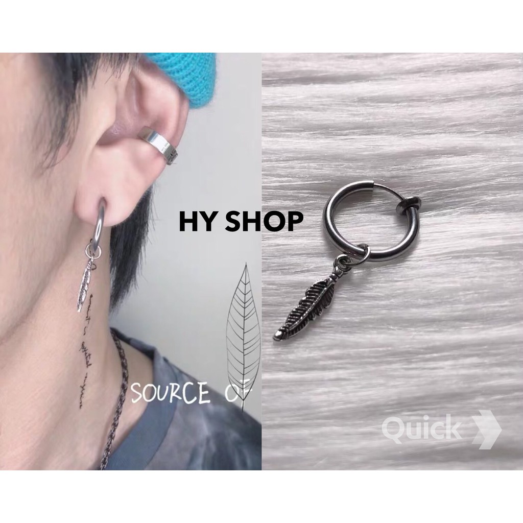 kẹp tai titan chiếc lá nam nữ cá tính không cần xỏ lỗ siêu bền thép y tế không dị ứng không gỉ Unisex BTS