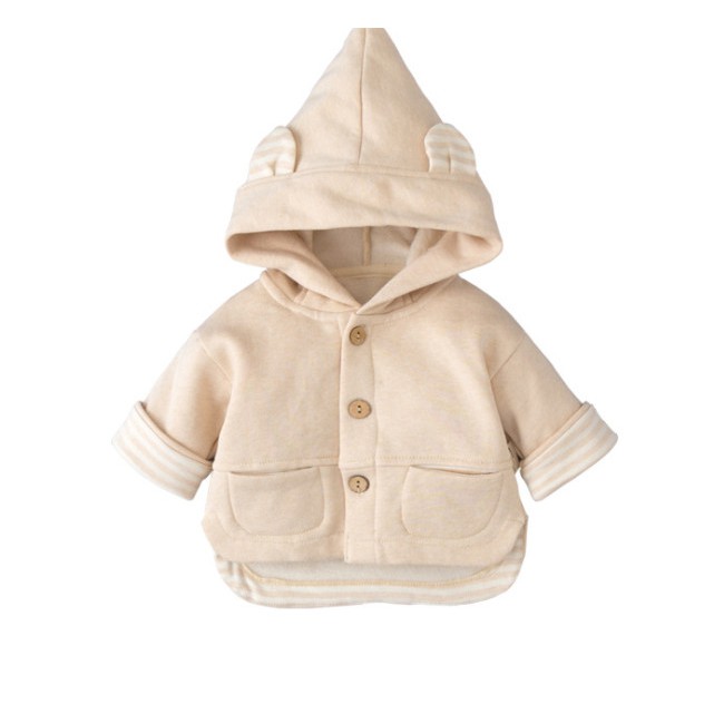 Áo khoác cho bé 0-4 tuổi 100% cotton hữu cơ tự nhiên không chất tẩy nhuộm cực kỳ mềm mại kèm mũ thời trang