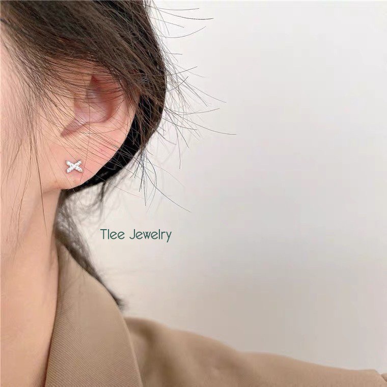 Khuyên tai bạc nữ TLEE X,O nạm đá mini xinh xắn TleeJewelry B0122