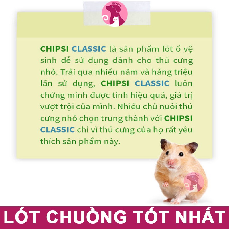 Mùn cưa/Dăm bào nén CHIPSI - Lót chuồng cho Hamster, Sóc, Thỏ, Bọ, Nhím, Dumbo Rat... [3.2Kg - 60L] (Túi lớn siêu rẻ)