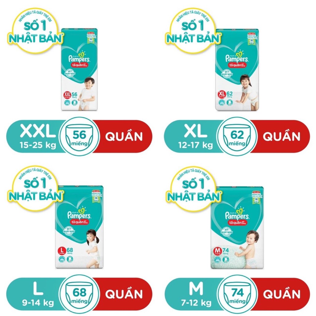 Bỉm Pampers Quần Giữ Đang Mới Gói Cực Đại M74/L68/Xl62/Xxl56