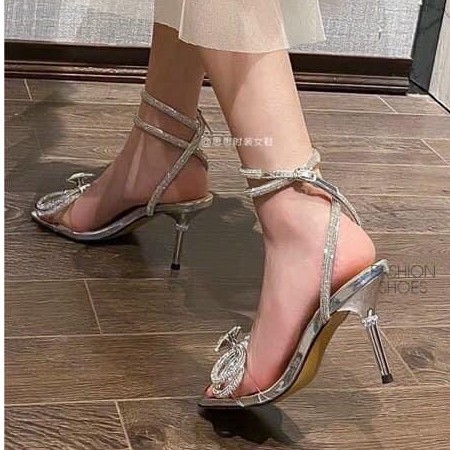 FREE SHIP_ GIÀY, DÉP SANDAL QUẤN CỔ CHÂN PHỐI NƠ ,NỮ ĐÍNH ĐÁ SANG CHẢNH THỜI TRANG NỮ TRẺ TRUNG GÓT CAO 7CM MÃ L96