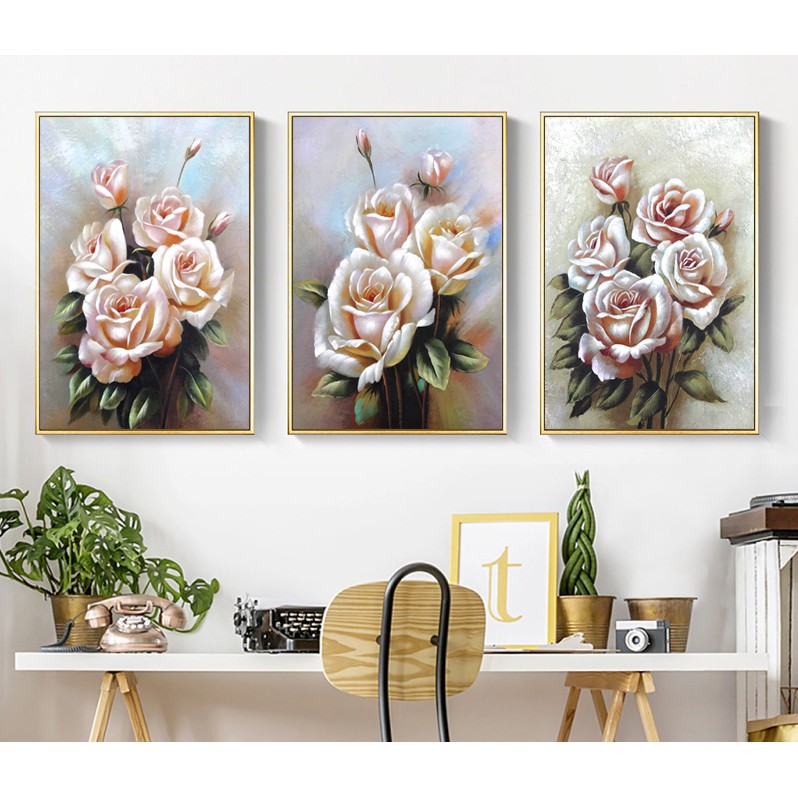 Bộ 3 tranh ghép treo  tường VTC tranh hiện đại hình hoa hồng VIP 77