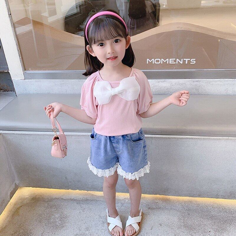Áo Thun Cotton Cổ Vuông Tay Phồng Thời Trang Mùa Hè Hàn Quốc Dành Cho Bé Gái 2-6 Tuổi