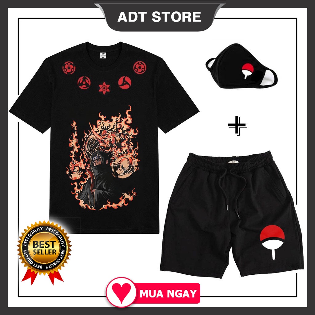 BST Combo Áo thun Sasuke Naruto Itachi + quấn Short + KT Uchiha độc đẹp giá rẻ