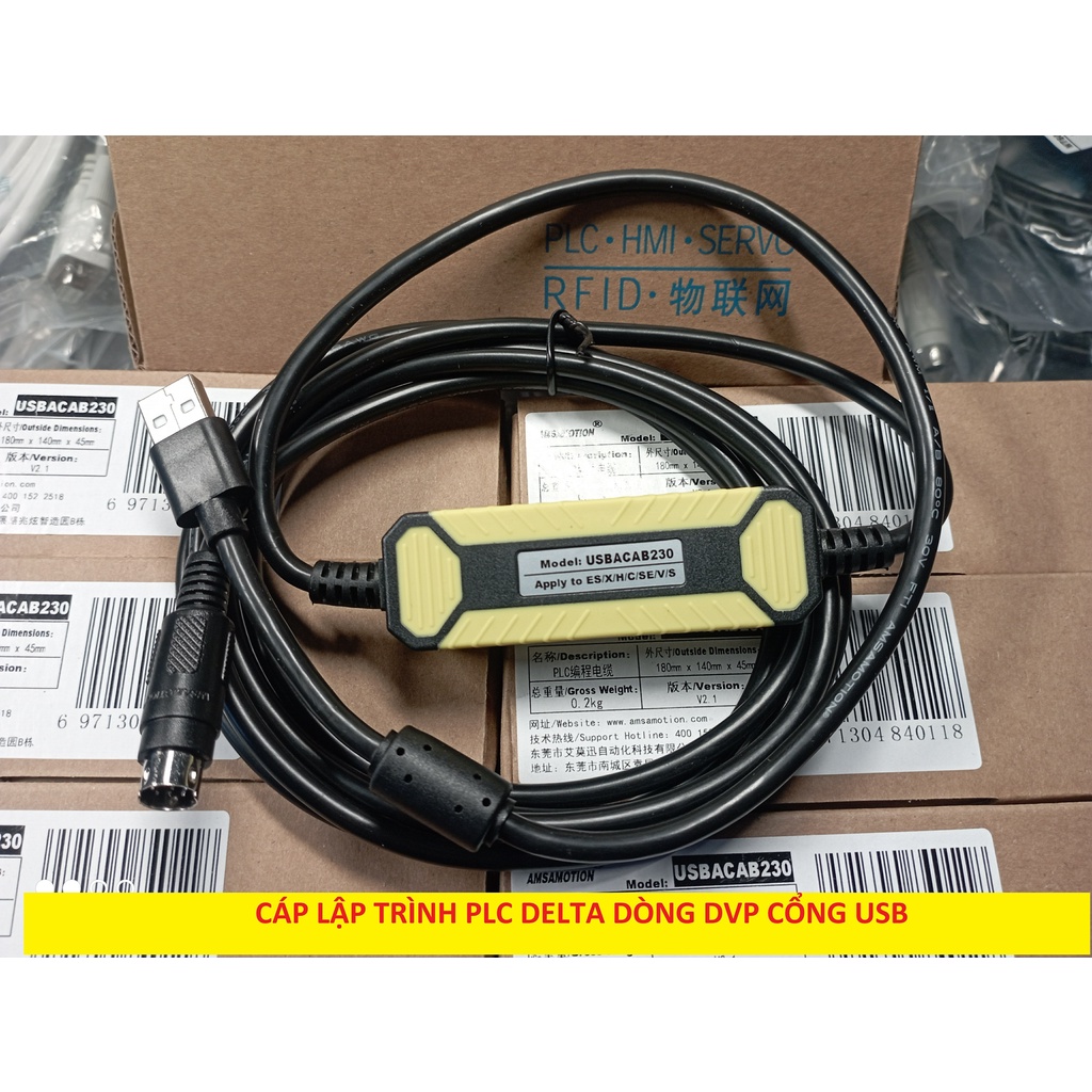 Cáp lập trình DVPCAB215, USBACAB230 cho PLC Delta dòng DVP, kết nối với HMI cổng RS-232, hàng chính hãng AMSAMOTION