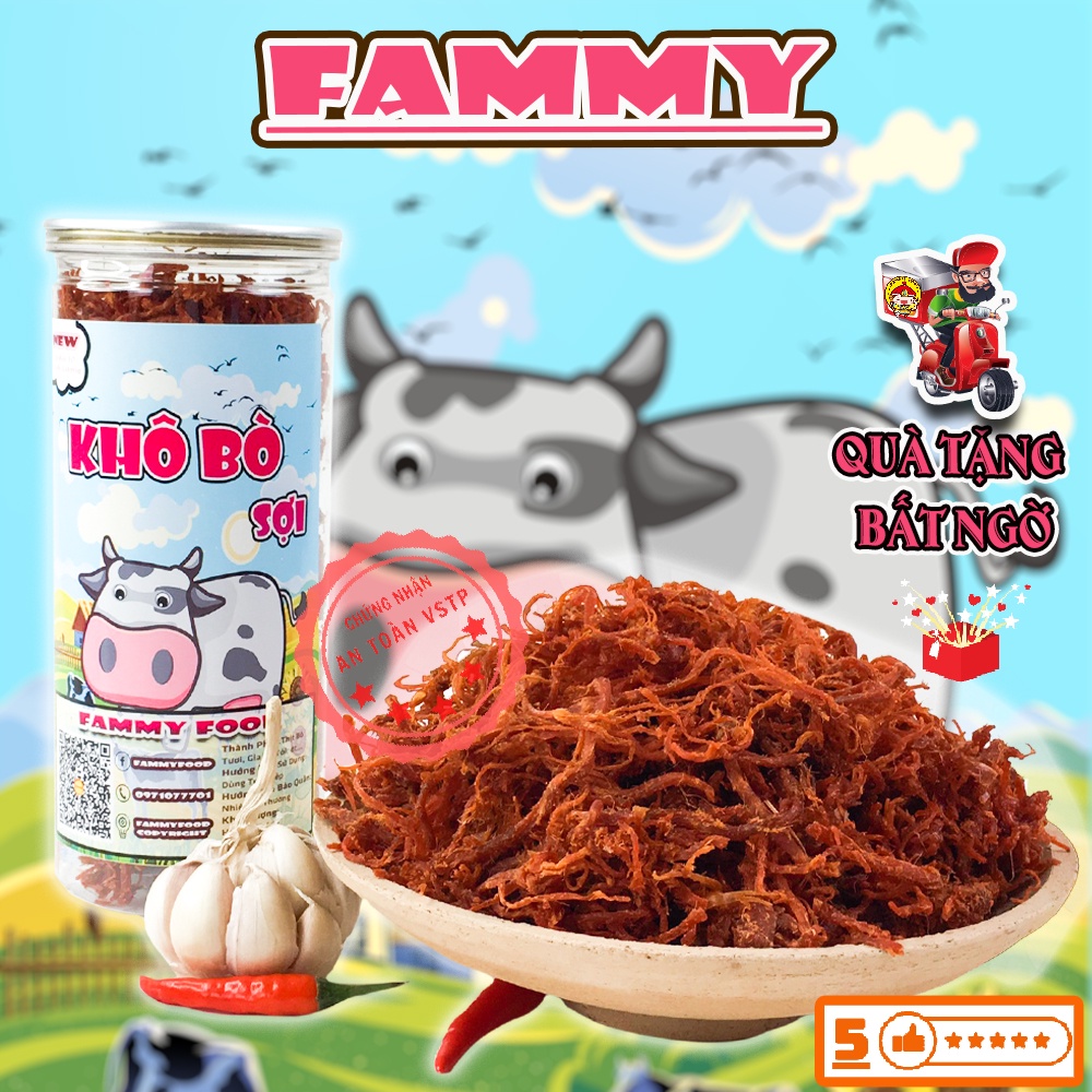 Khô bò xé sợi cay mềm 250g FAMMY, thịt bò khô xé sợi cao cấp đặc sản Đà Lạt vừa rẻ vừa ngon