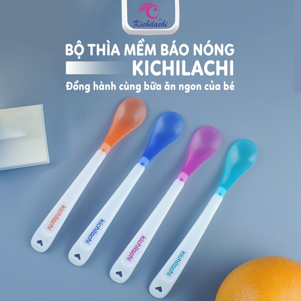 Bộ 4 thìa, muỗng báo nóng Kichi thân dài cho bé