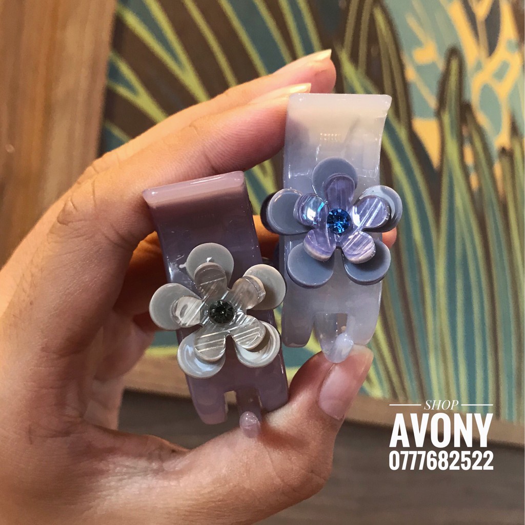 Kẹp càng cua 3 răng meka gắn hoa cánh tròn 2 lớp - Hoa nổi