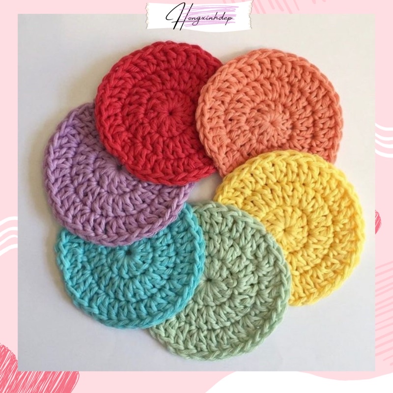 ĐẾ LÓT LY BẰNG LEN THẤM HÚT LOẠI TRÒN NHIỀU MÀU SẮC, ĐẾ LÓT LY HANDMADE